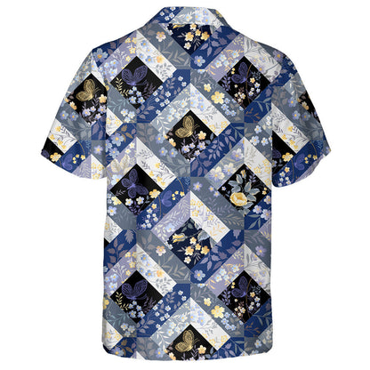 Spring Theme Patchwork With Butterfly On Black Hawaiian Shirt, Hawaiian Shirt Gift, Christmas Gift