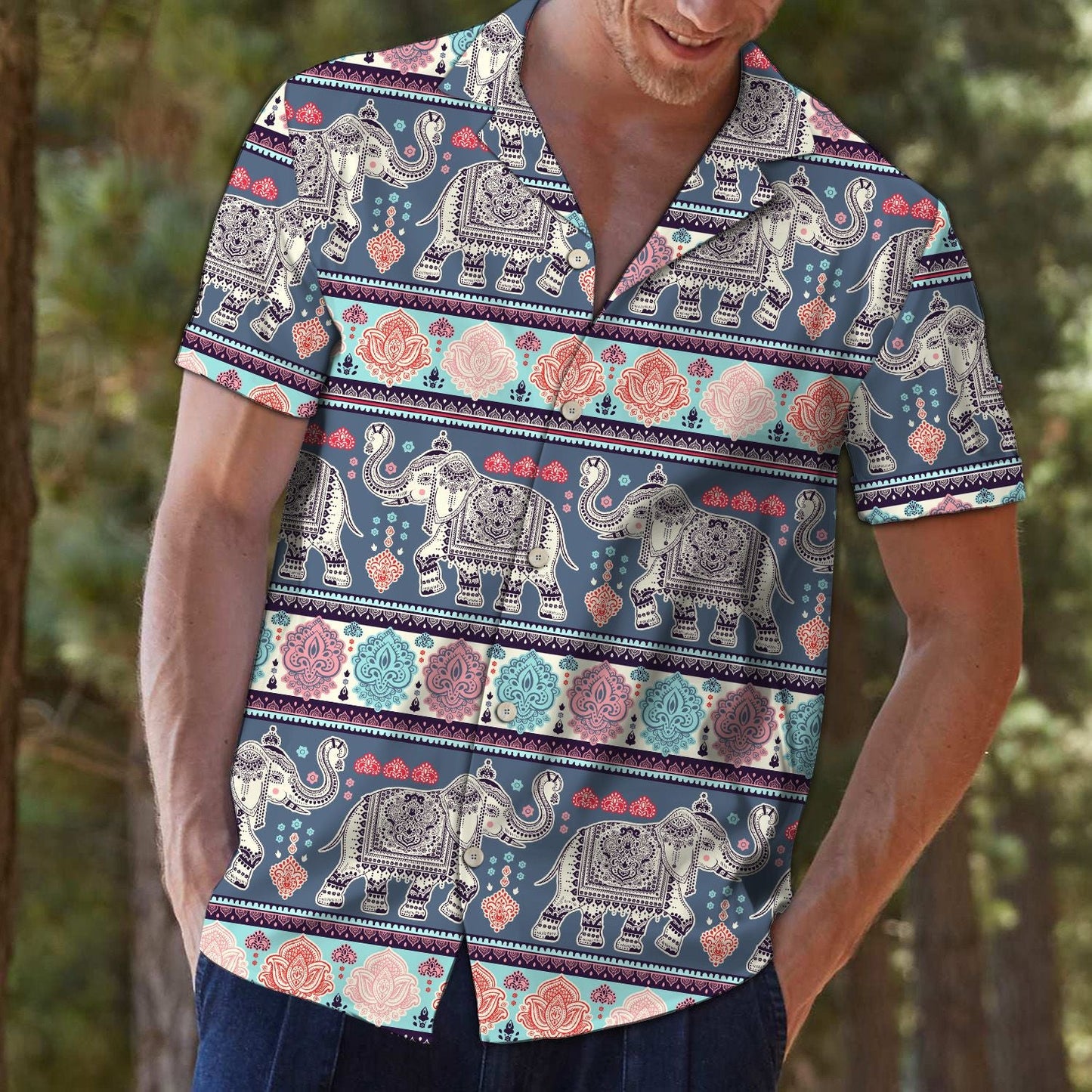 Bohemian Elephant With Arrow Design Hawaiian Shirt, Hawaiian For Gift