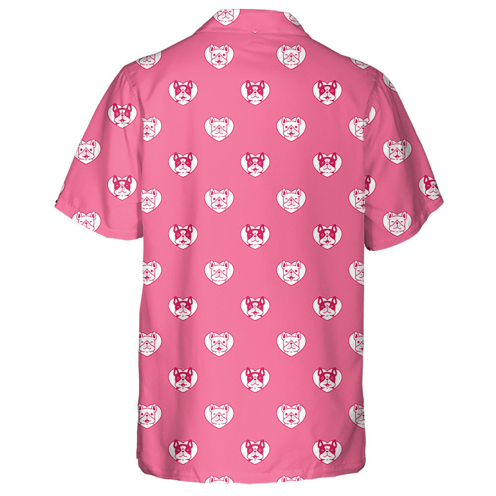 French Bulldog Pink Heart Valentine Cartoon Hawaiian Shirt, Hawaiian Shirt Gift, Christmas Gift