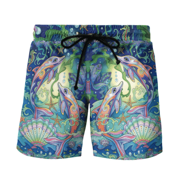 Cute Dolphin Dancing Under The Ocean Hawaiian Shirt,Hawaiian Shirt Gift, Christmas Gift