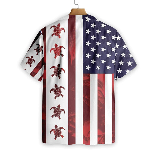 Red Stripes Turtle Flag American Design Hawaiian Shirt,Hawaiian Shirt Gift, Christmas Gift