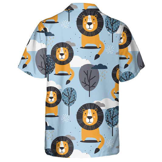 Funny Lions With Trees Rain And Clouds Hawaiian Shirt, Hawaiian Shirt Gift, Christmas Gift