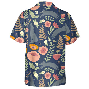 Wolf And Colorful Stylized Flowers Background Hawaiian Shirt, Hwaiian For Gift