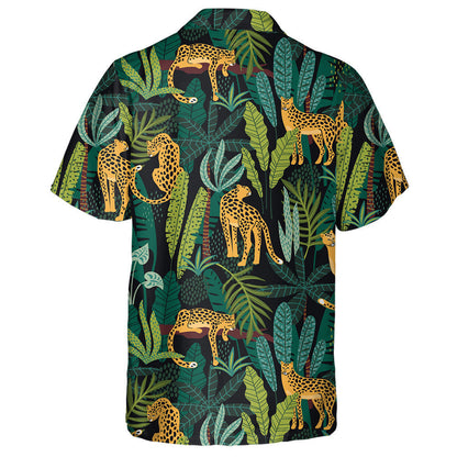 Leopards And Tropical Leaves Trendy Style Hawaiian Shirt, Hawaiian For Gift