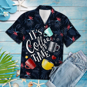 Amazing It's Coffee Time Gift For Coffeeholic Pattern Hawaiian Shirt, Hawaiian Shirt Gift, Christmas Gift