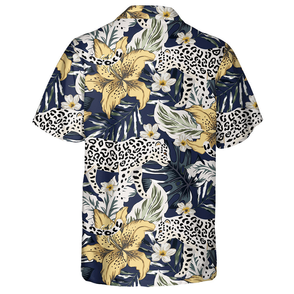 Bláthanna Lily Ainmhithe Liopard Teochriosach Agus Duilleoga Pailme Léine Haváís, Bronntanas Léine Haváís, Bronntanas Nollag