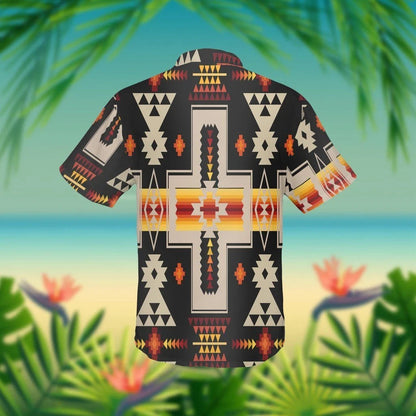 Native American Hawaiian Shirt Black And Orange Geometric Design, Hawaiian Shirt Gift, Christmas Gift
