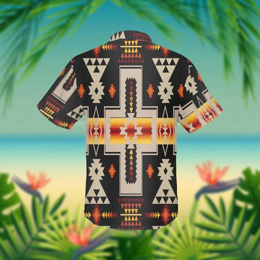 Native American Hawaiian Shirt Black And Orange Geometric Design, Hawaiian Shirt Gift, Christmas Gift