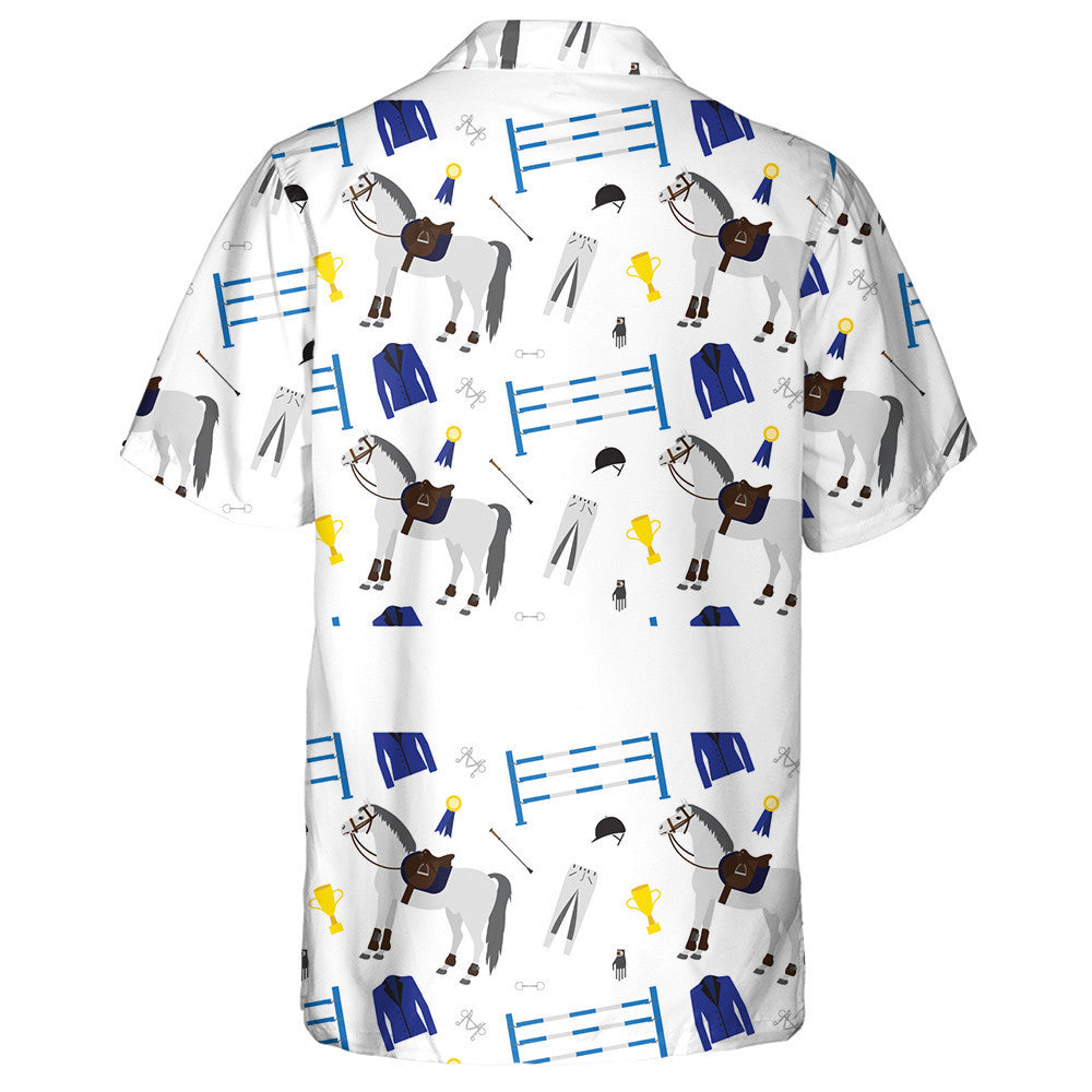 Cartoon Horse Riding Sport Equipment On White Hawaiian Shirt, Hawaiian Shirt Gift, Christmas Gift