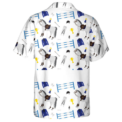 Cartoon Horse Riding Sport Equipment On White Hawaiian Shirt, Hawaiian Shirt Gift, Christmas Gift
