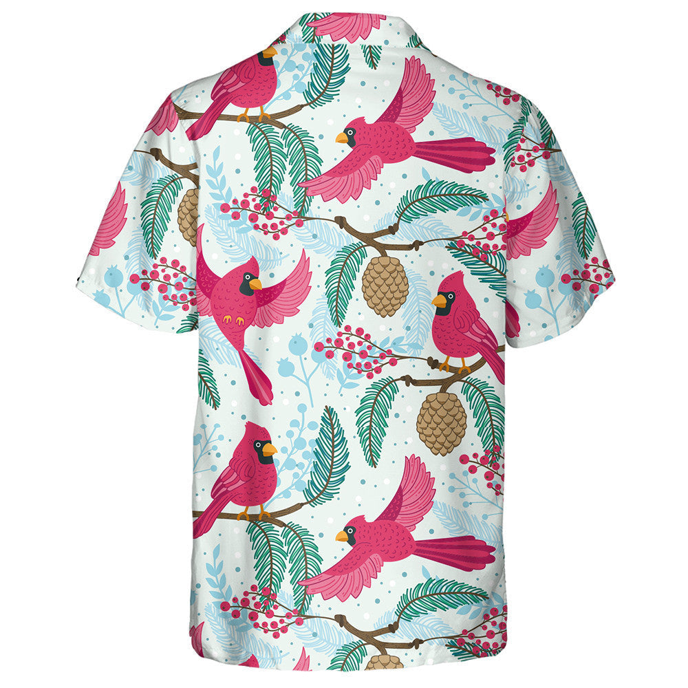 Red Cardinal Birds Pinecones Berries And Branches Hawaiian Shirt, Hawaiian Shirt Gift, Christmas Gift