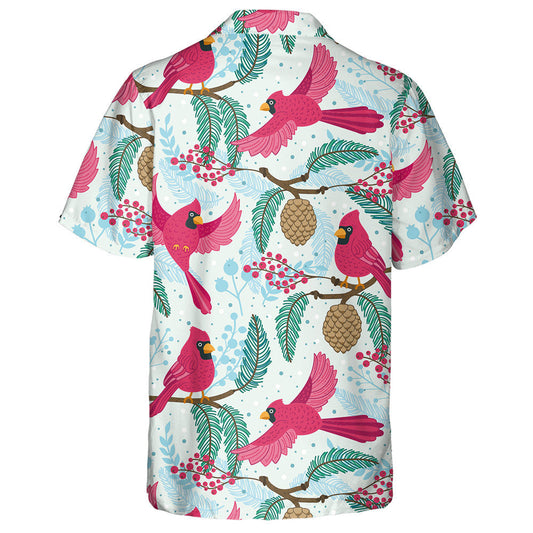 Red Cardinal Birds Pinecones Berries And Branches Hawaiian Shirt, Hawaiian Shirt Gift, Christmas Gift