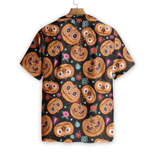 Smiling Pumpkin Flower Halloween Theme Hawaiian Shirt,Hawaiian Shirt Gift, Christmas Gift