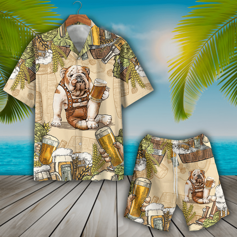 BullDog Drinking Beer Cool Design Hawaiian Shirt, Hawaiian For Gift