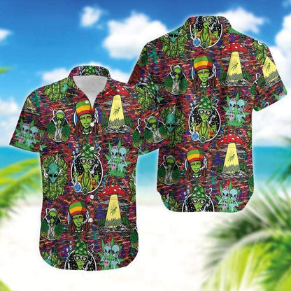 Hippie Trippy Alien Smoke Weed Hawaiian Shirt, Hawaiian For Gift