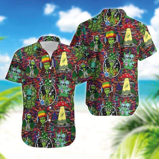 Hippie Trippy Alien Smoke Weed Hawaiian Shirt, Hawaiian For Gift