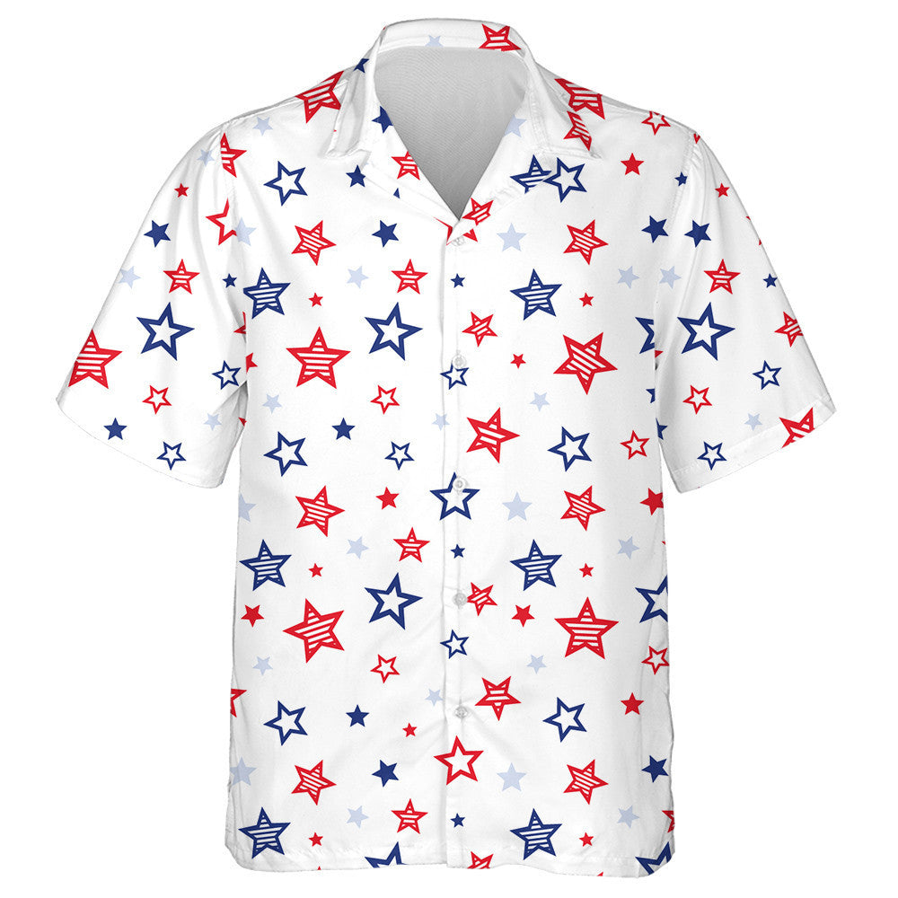 Sparkling Red Blue Stars White Background Hawaiian Shirt,Hawaiian Shirt Gift, Christmas Gift