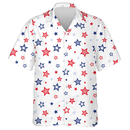 Sparkling Red Blue Stars White Background Hawaiian Shirt,Hawaiian Shirt Gift, Christmas Gift