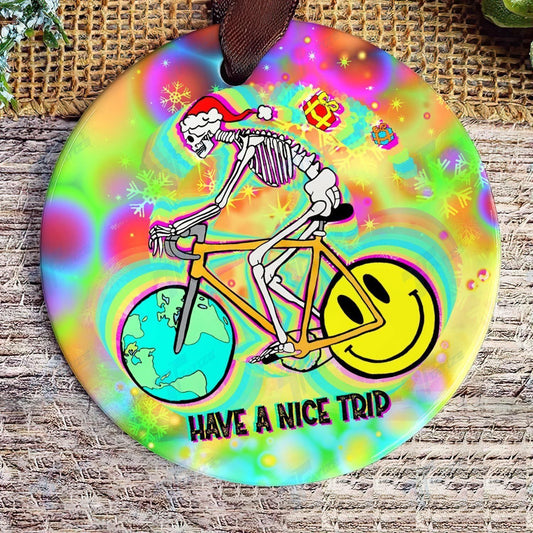 Bicycle Skull Have A Nice Trip Ornament, Christmas Ornament Gift, Christmas Gift, Christmas Decoration