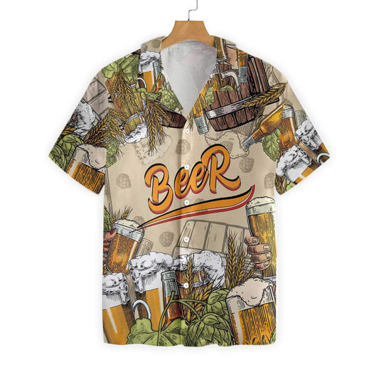 Drinking Beer And Leaves Pattern Hawaiian Shirt,Hawaiian Shirt Gift, Christmas Gift