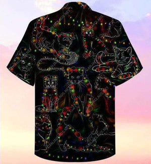 Hawaiian Shirt Christmas Colorful Light Black Cat Themed, Hawaiian Shirt Gift, Christmas Gift