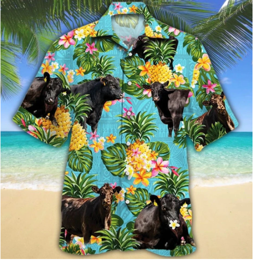 Cow And Pineaoole Pattern Hawaiian Shirt, Hwaiian For Gift