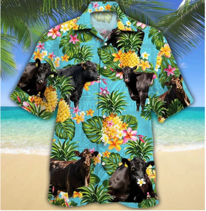 Cow And Pineaoole Pattern Hawaiian Shirt, Hwaiian For Gift