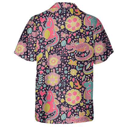 Sweet Background With Flowers And Cartoon Dragons Hawaiian Shirt, Hawaiian Shirt Gift, Christmas Gift