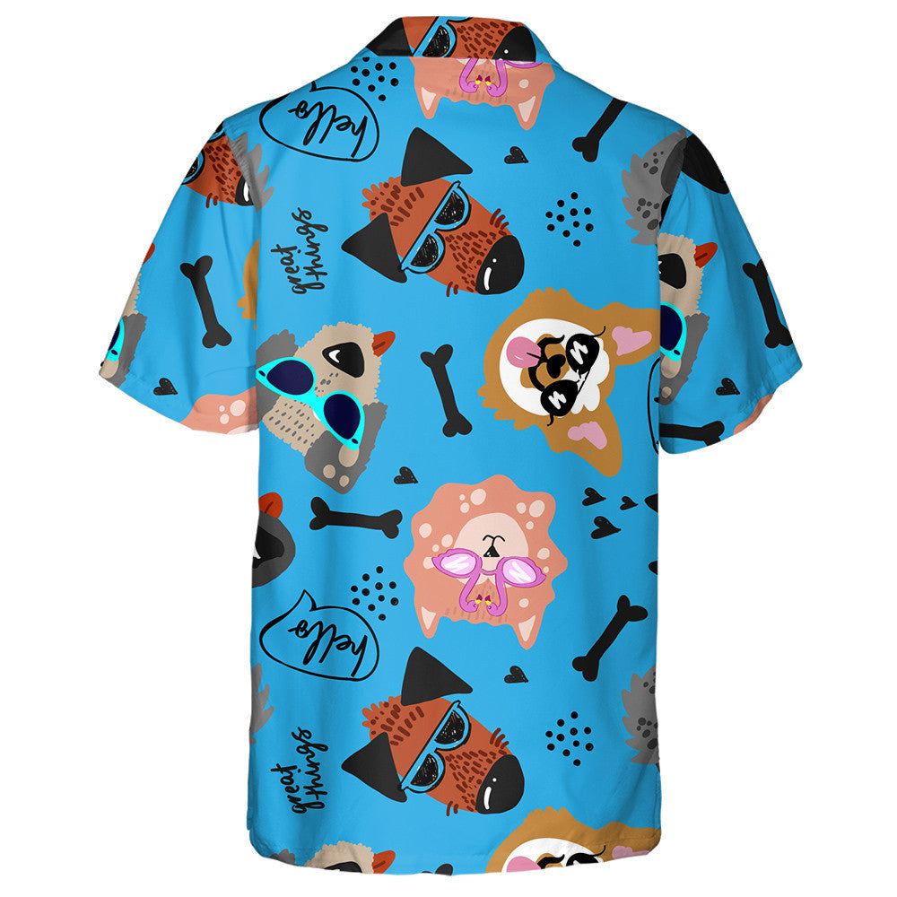Cool Hand Drawn With Dogs In Glasses Hawaiian Shirt, Hawaiian Shirt Gift, Christmas Gift
