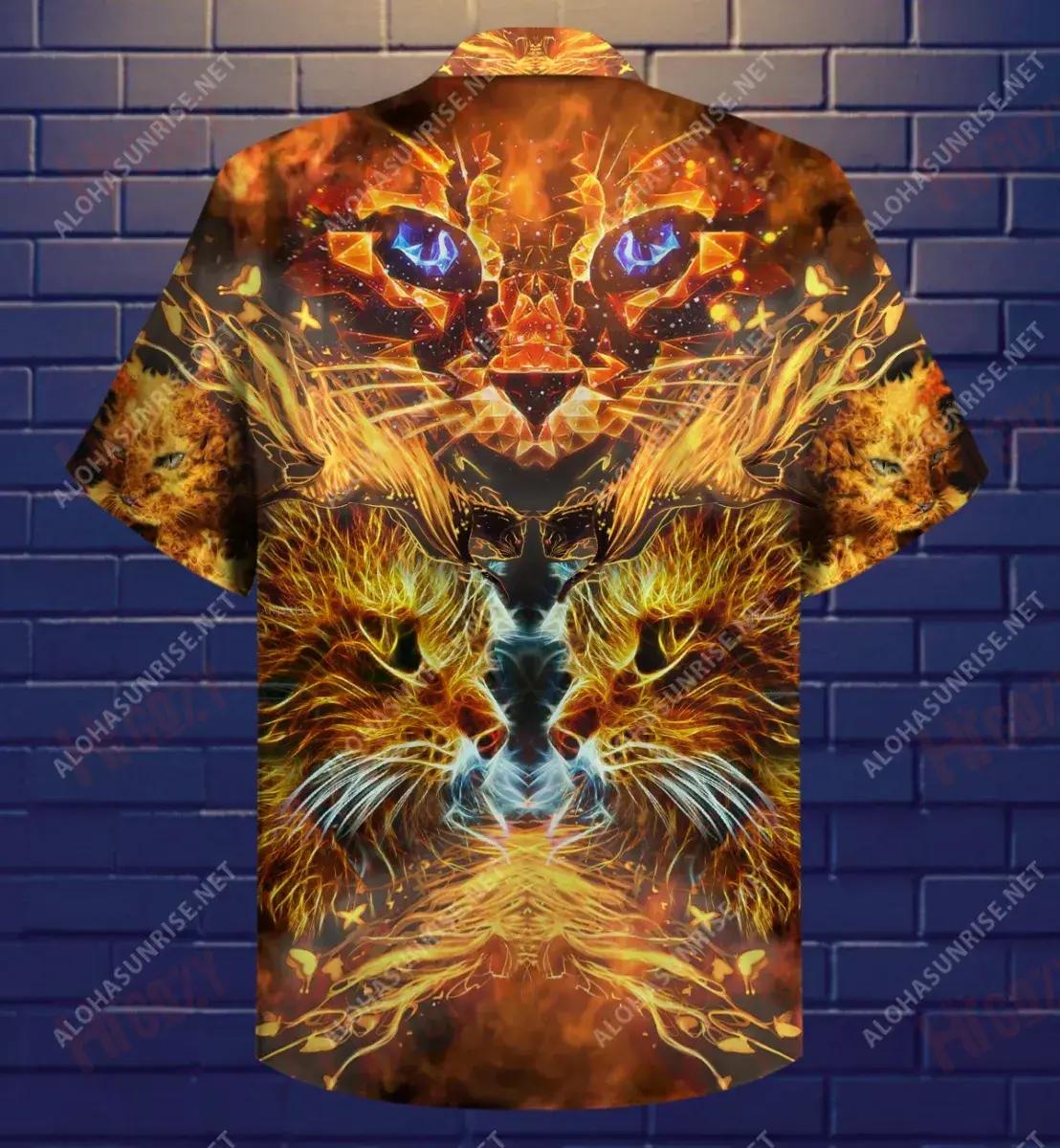 Cool Flaming Cat Léine Gearr Haváís Caitheamh aimsire Léinte haváíais Léinte Haváís is Fearr do Mhná, Bronntanas Léine Haváís, Bronntanas Nollag