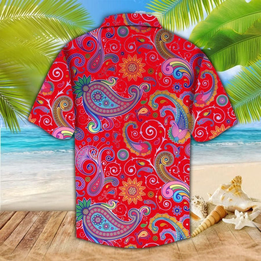 Colorful Paisley On Red Design Hawaiian Shirt, Hawaiian For Gift
