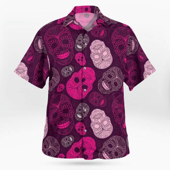 Funny Sugar Skulls Pink Theme Design Hawaiian Shirt,Hawaiian Shirt Gift, Christmas Gift