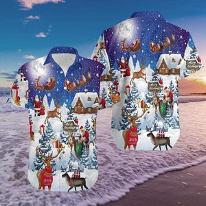 Design Hawaiian Shirt Reindeer With Santa Claus Merry Christmas, Hawaiian Shirt Gift, Christmas Gift