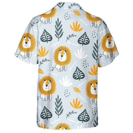 Funny Lion And Leaves On Blue Background Hawaiian Shirt, Hawaiian Shirt Gift, Christmas Gift