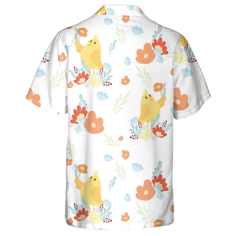 Happy Yellow Chicken With Colorful Flowers Hawaiian Shirt, Hawaiian For Gift