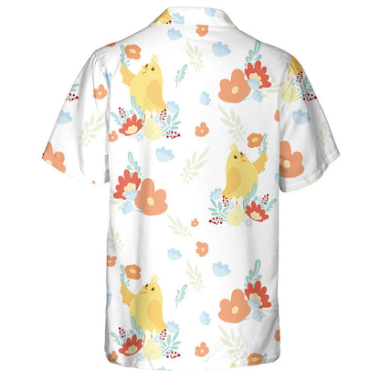 Happy Yellow Chicken With Colorful Flowers Hawaiian Shirt, Hawaiian For Gift