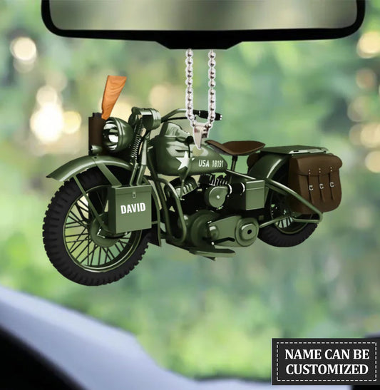 Personalized Army Military Motorcycle Car Hanging Ornament, Ornament For Army Men, Christmas Decoration