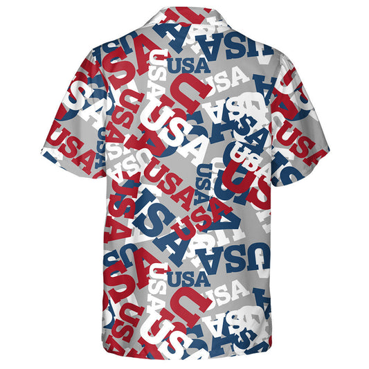 Patriotic Color USA Text Gray Background Pattern Hawaiian Shirt, Hawaiian Shirt Gift, Christmas Gift