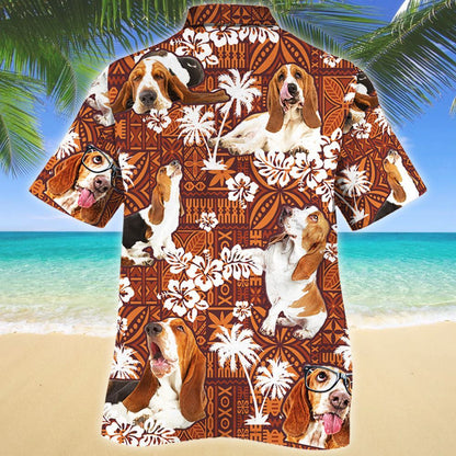 Dearadh Meallacach Basset Madra Cún Patrún Dearg Treibhe Léine Haváís, Bronntanas Léine Haváís, Bronntanas Nollag