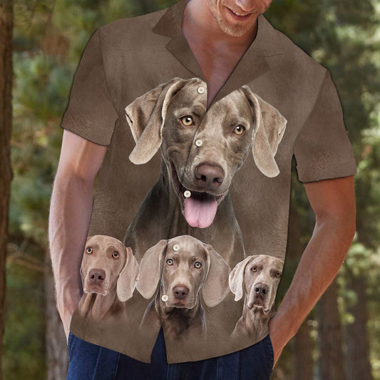 Portráid Madra Mór Weimaraner ar Phatrún Donn ar Théamaí Léine Haváís, Bronntanas Léine Haváíais, Bronntanas Nollag