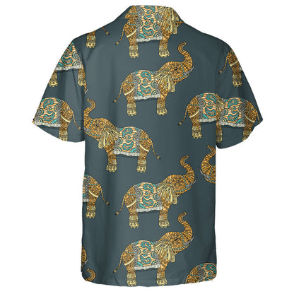 Tribal Style Gold Elephant On Gray Background Hawaiian Shirt, Hawaiian Shirt Gift, Christmas Gift