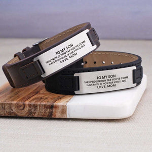 Mom To Son - Have Faith In How Far You Will Go Men's Leather Bracelet