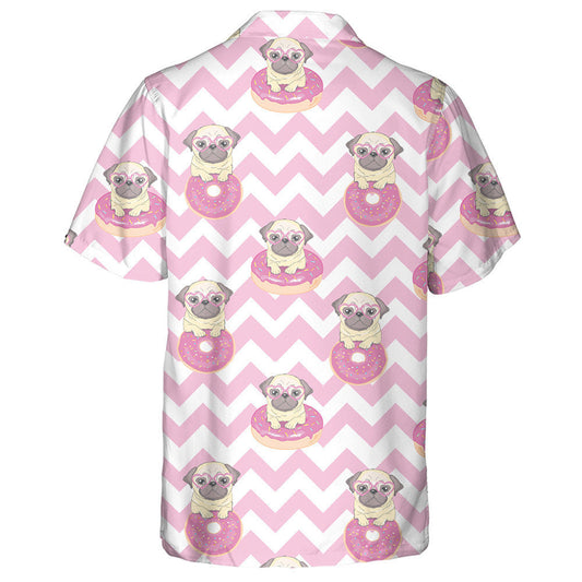 Funny Bulldog And Donut On Pink Zigzag Hawaiian Shirt, Hawaiian Shirt Gift, Christmas Gift