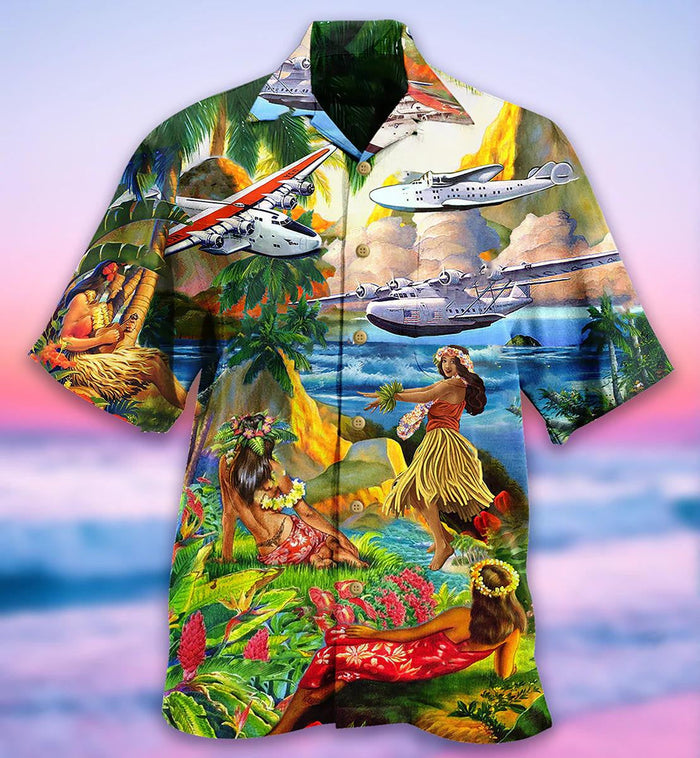 Airplane Love Hawaii Forever Beautiful Dancing Girls Hawaiian Shirt, Hawaiian Shirt Gift, Christmas Gift