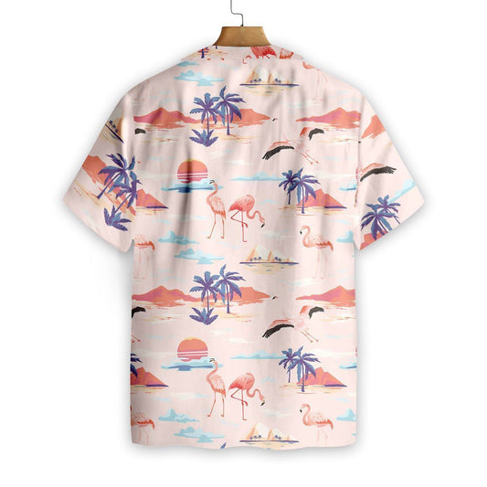 Flamingo In Sunset Beautiful Scene Pink Theme Hawaiian Shirt, Hawaiian Shirt Gift, Christmas Gift