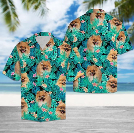 Appealing Love Of Pomeranian Tropical Jungle Design Hawaiian Shirt, Hawaiian Shirt Gift, Christmas Gift