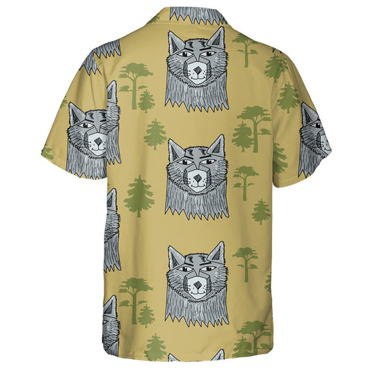 Vintage Background With Wolf And Green Tree Hawaiian Shirt, Hawaiian Shirt Gift, Christmas Gift