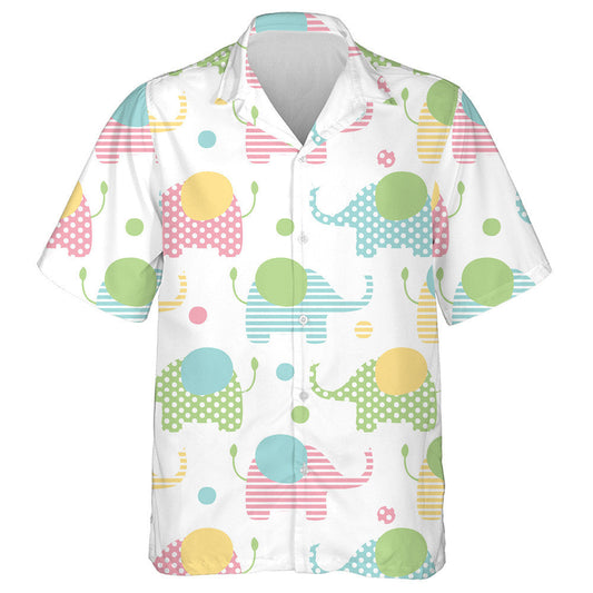 Pastel Colorful Elephant With Dolka And Stripred Hawaiian Shirt, Hawaiian Shirt Gift, Christmas Gift