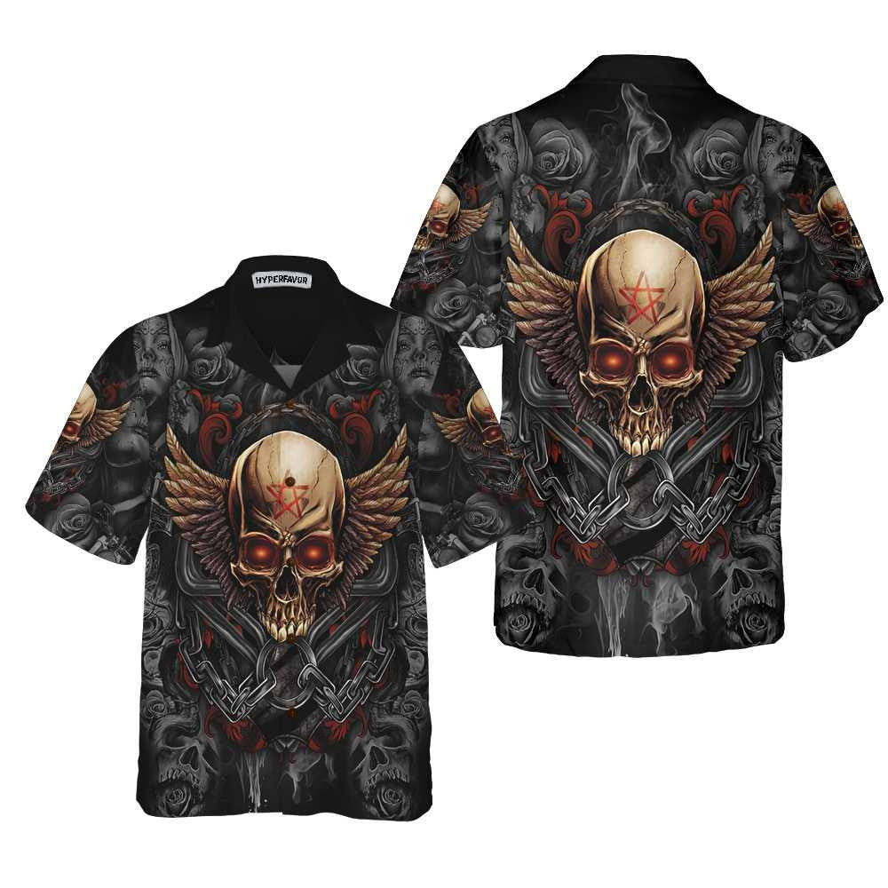 Viking Gothic Skull Biker Horror Halloween Hawaiian Shirt,Hawaiian Shirt Gift, Christmas Gift