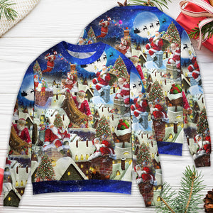 Christmas Up On Rooftop Santa's Busiest Night With Reindeer Ugly Christmas Sweater, Christmas Gift, Gift Christmas 2024